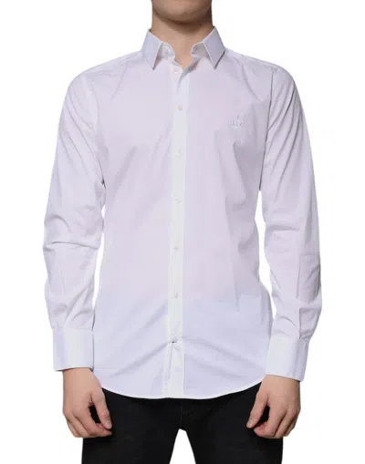 Pre-owned Dolce & Gabbana White Cotton Long Sleeve Gold Dress Men's Shirt ()