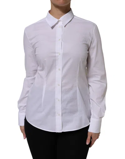 Dolce & Gabbana White Cotton Long Sleeves Collared Top Women's Shirt
