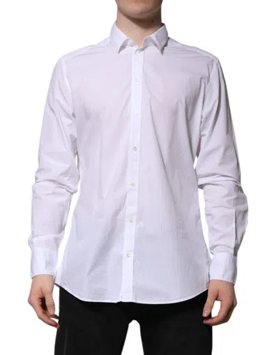 Pre-owned Dolce & Gabbana White Cotton Long Sleeves Dress Formal Men's Shirt ()