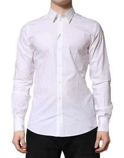 Pre-owned Dolce & Gabbana White Cotton Long Sleeves Dress Formal Men's Shirt ()