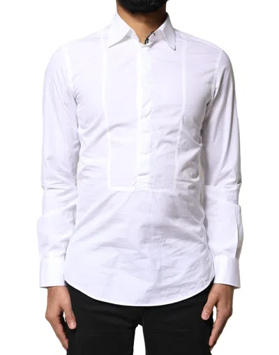 DOLCE & GABBANA DOLCE & GABBANA WHITE COTTON LONG SLEEVES FORMAL DRESS MEN'S SHIRT