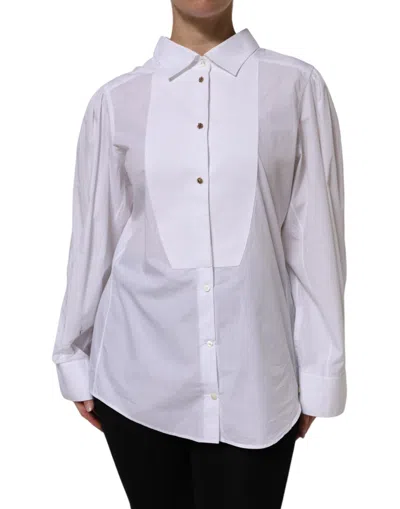 Pre-owned Dolce & Gabbana White Cotton Long Sleeves Formal Top Women's Shirt ()
