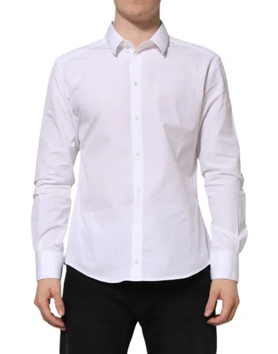 Pre-owned Dolce & Gabbana White Cotton Long Sleeves Gold Formal Men's Shirt ()