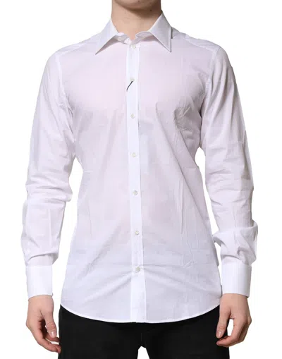 DOLCE & GABBANA WHITE COTTON LONG SLEEVES GOLD FORMAL SHIRT