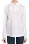 Dolce & Gabbana White Cotton Longsleeve Collared Top Blouse In White