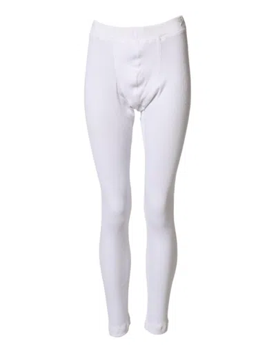 Dolce & Gabbana White Cotton Mid Waist Tights Leggings Pants