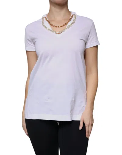 Pre-owned Dolce & Gabbana White Cotton Necklace Chain Short Sleeves Women's T-shirt ()