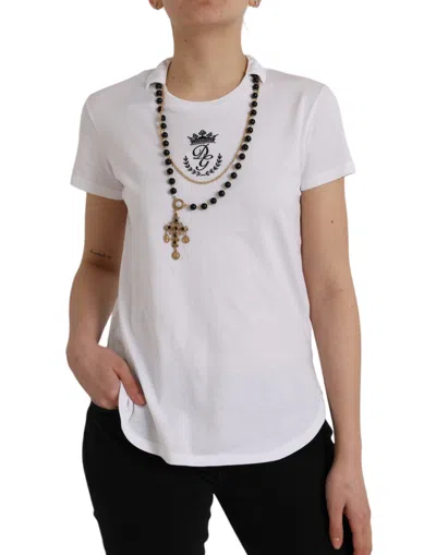 Dolce & Gabbana White Cotton Necklace Short Sleeves Women's T-shirt
