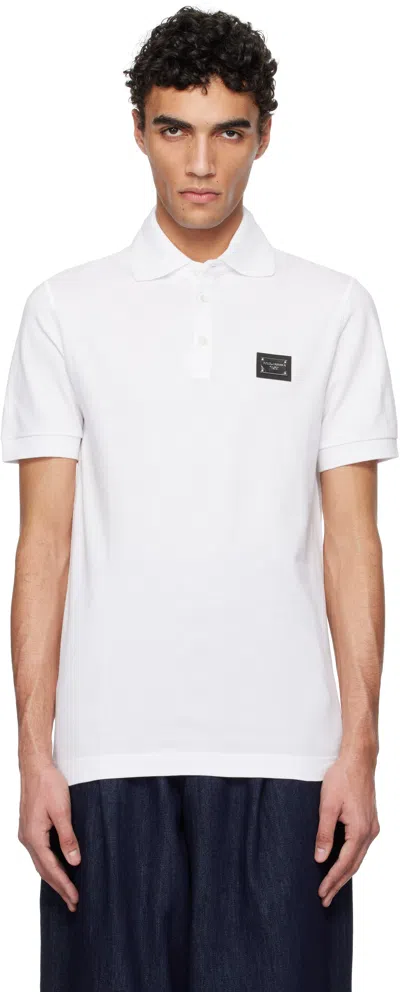 Dolce & Gabbana White Cotton Piqué Polo In Bianco Ottico