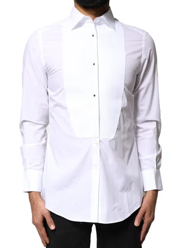 Pre-owned Dolce & Gabbana White Cotton Poplin Bib Formal Dress Men's Shirt ()