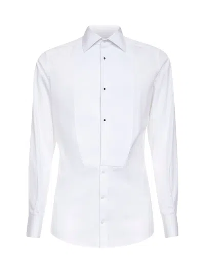 Dolce & Gabbana White Cotton Poplin Gold Tuxedo Shirt