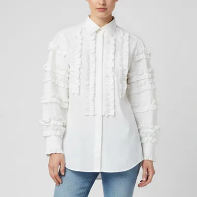 Pre-owned Dolce & Gabbana White Cotton Poplin Ruffled Button-front Shirt S