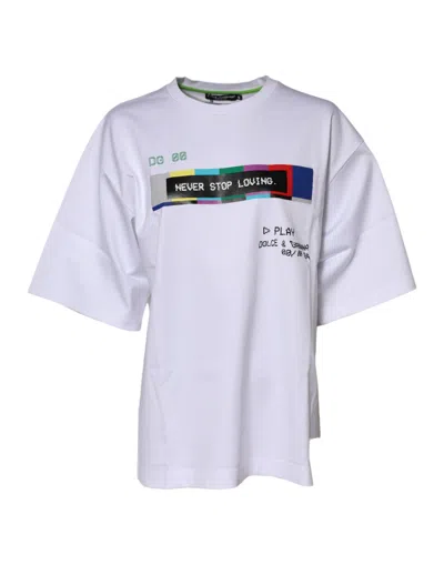 Dolce & Gabbana White Cotton Printed Short Sleeves Women's T-shirt