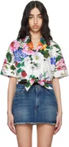 Dolce & Gabbana Multicolor Crop Shirt With All-over Floral Motif And Logo Lettering Detail On The Front In Cotton Wo In Ha5kt Mix Fiori Cret