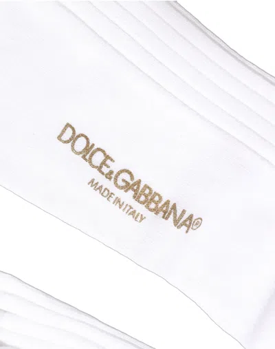 Dolce & Gabbana White Cotton Ribbed Logo Over The Calf Women Socks