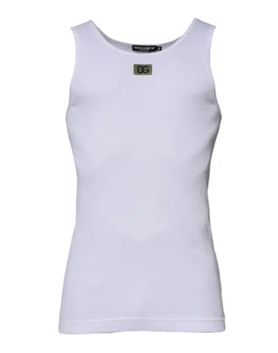 Dolce & Gabbana White Cotton Round Neck Sleeveless T-shirt In Gray