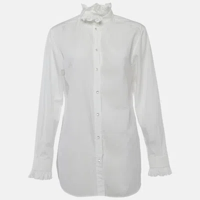 Pre-owned Dolce & Gabbana White Cotton Ruffled Shirt M