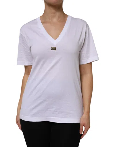 Pre-owned Dolce & Gabbana White Cotton Short Sleeve V-neck Top Women's T-shirt ()
