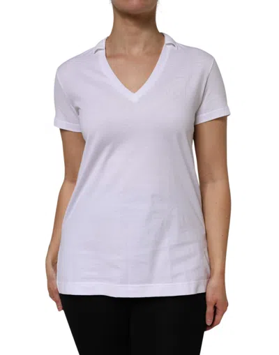 Pre-owned Dolce & Gabbana White Cotton Short Sleeve V-neck Top Women's T-shirt ()