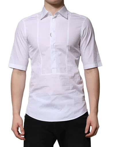 Pre-owned Dolce & Gabbana White Cotton Short Sleeves Men Formal Men's Shirt ()