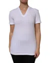 Dolce & Gabbana White Cotton Short Sleeve V-neck Top T-shirt In White