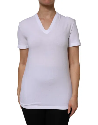 DOLCE & GABBANA WHITE COTTON SHORT SLEEVES V-NECK TOP T-SHIRT