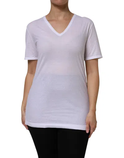 DOLCE & GABBANA WHITE COTTON SHORT SLEEVES V-NECK TOP T-SHIRT
