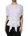 Dolce & Gabbana White Cotton Silk Round Neck Wrap Blouse Top In White