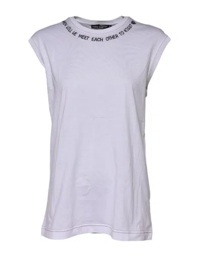 Dolce & Gabbana White Cotton Sleeveless Printed Tank Women's T-shirt
