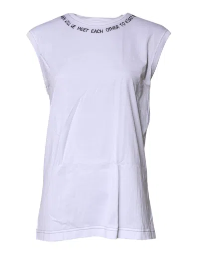 Pre-owned Dolce & Gabbana White Cotton Sleeveless Printed Tank Women's T-shirt ()