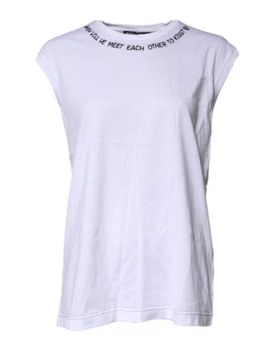 Pre-owned Dolce & Gabbana White Cotton Sleeveless Printed Tank Women's T-shirt ()