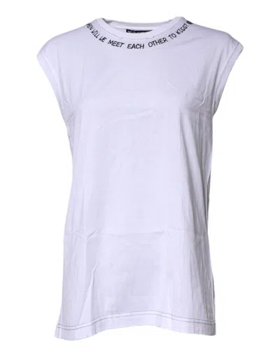 Pre-owned Dolce & Gabbana White Cotton Sleeveless Printed Tank Women's T-shirt ()