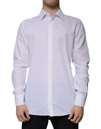 Pre-owned Dolce & Gabbana White Cotton Slim Fit Formal Gold Dress Men's Shirt ()