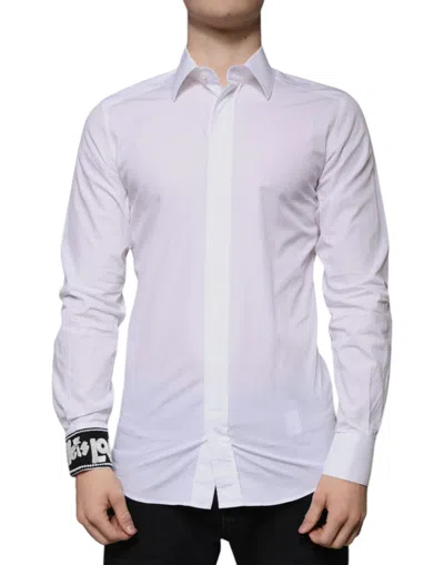 Pre-owned Dolce & Gabbana White Cotton Slim Fit Gold Men Dress Men's Shirt ()