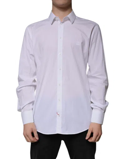 Pre-owned Dolce & Gabbana White Cotton Slim Fit Martini Dress Men's Shirt ()