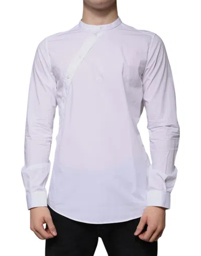 Pre-owned Dolce & Gabbana White Cotton Slim Fit Martini Dress Men's Shirt ()