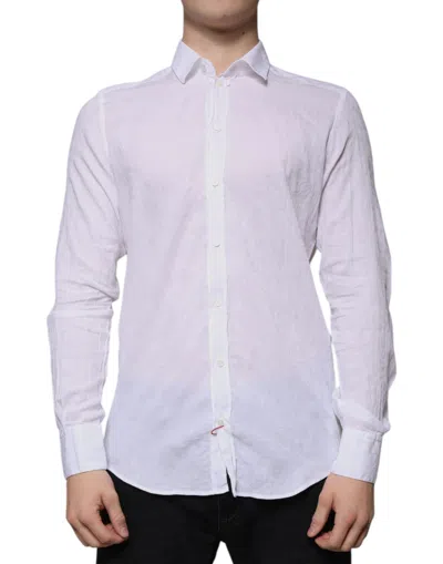 Pre-owned Dolce & Gabbana White Cotton Slim Fit Men Formal Dress Men's Shirt ()