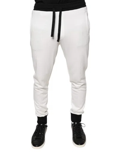 Dolce & Gabbana White Cotton Slim Men Jogger Sweatmen's Men's Pants