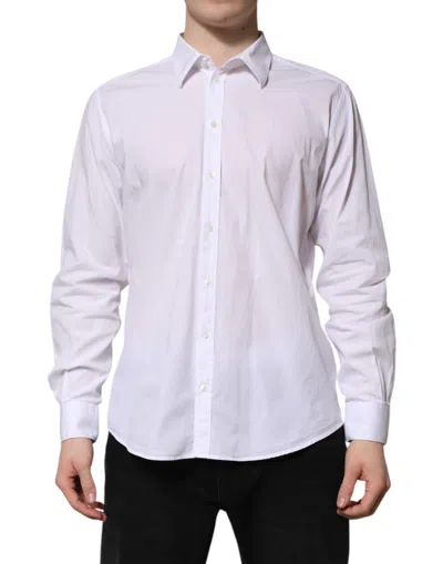 Pre-owned Dolce & Gabbana White Cotton Staff Long Sleeves Dress Men's Shirt ()