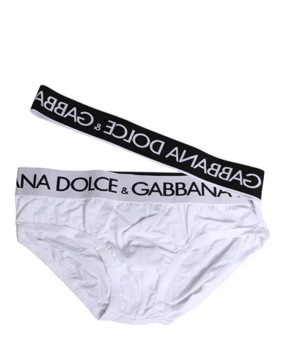 Dolce & Gabbana White Cotton Stretch Brando Brief Underwear In Gray
