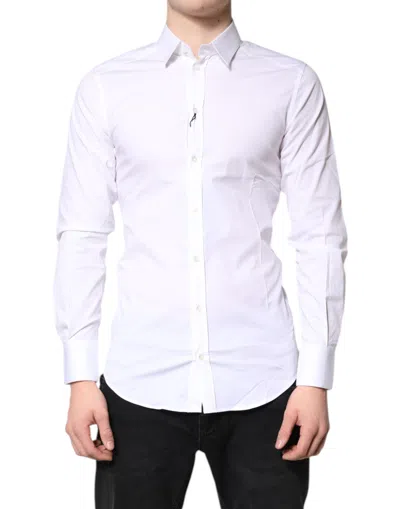 Pre-owned Dolce & Gabbana White Cotton Stretch Gold Dress Formal Men's Shirt ()