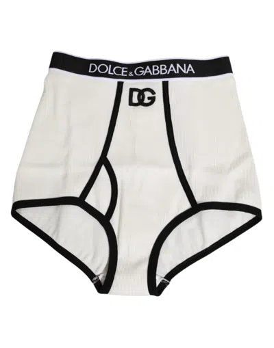 Dolce & Gabbana White Cotton Stretch High Waist Culotte Underwear