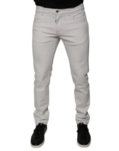 Dolce & Gabbana White Cotton Stretch Skinny Men Denim Jeans In Gray