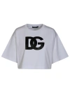 Dolce & Gabbana White Cotton Cropped T-shirt With Drop Shoulder And Logo Print For Women In White