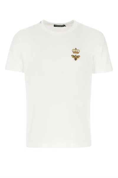Dolce & Gabbana White Cotton T-shirt In Biancoottico