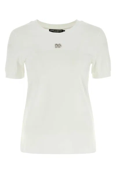 Dolce & Gabbana White Cotton T-shirt In Biancoottico