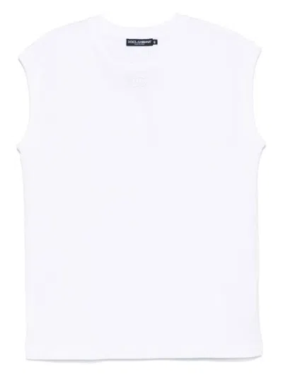 Dolce & Gabbana White Cotton T-shirt With Emboridered Logo