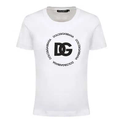 Dolce & Gabbana White T-shirt With Logo Lettering Print In Cotton