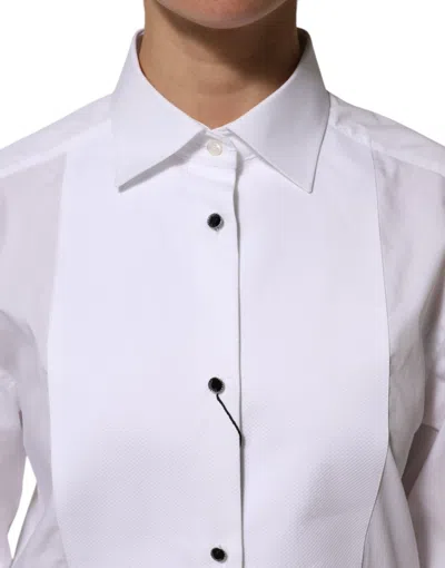 Dolce & Gabbana White Cotton Tuxedo Bib Long Sleeve Dress Shirt
