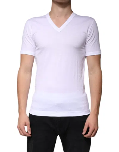 Pre-owned Dolce & Gabbana White Cotton V-neck Short Sleeves Men's T-shirt ()